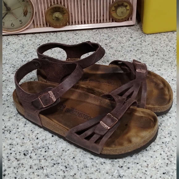 Birkenstock Bali Oiled Brown Leather Buckle Sandals Size 39 US 8 - Picture 1 of 7